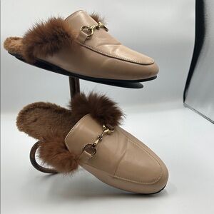 Elegant Tan Fur-Lined Women's Loafers size 6 1/2